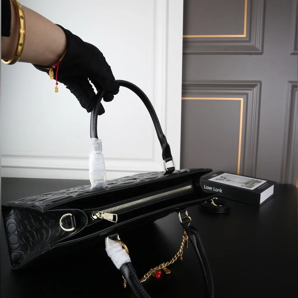 COACH Maggie Quilted Tote Bag with Decorative Cherry Charm - Picture 5 of 9